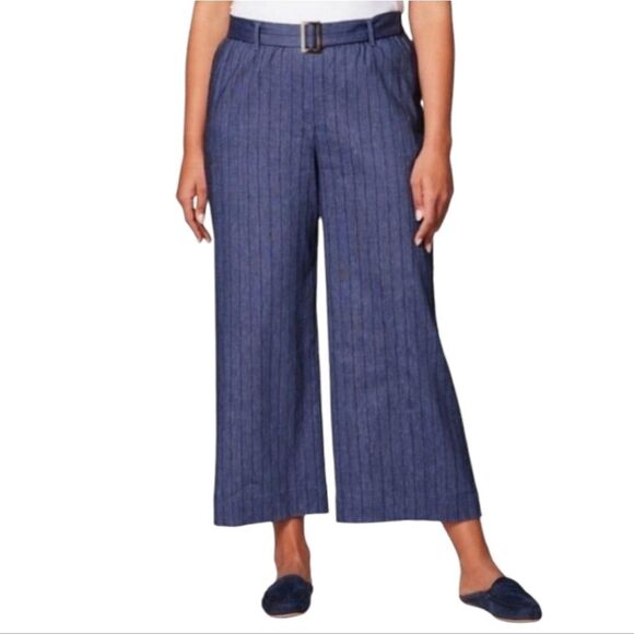 J. Jill Stretch Linen Blue Cropped Wide Leg Pants Trousers with Belt NWT Women's - Picture 1 of 13